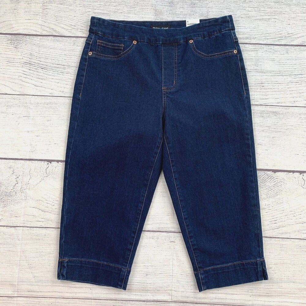 Tribal Jeans 6 Audrey Mid Rise Slim Capri Pull on Dark Wash Inseam 17" New NWT